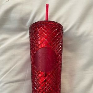 NEW✨Starbucks 2021 Holiday Ruby Red Diamond Cut Jeweled Bling Tumbler